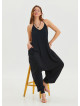 Black Bohemian Jumpsuit with Elasticated Legs and Tied Neck 4484